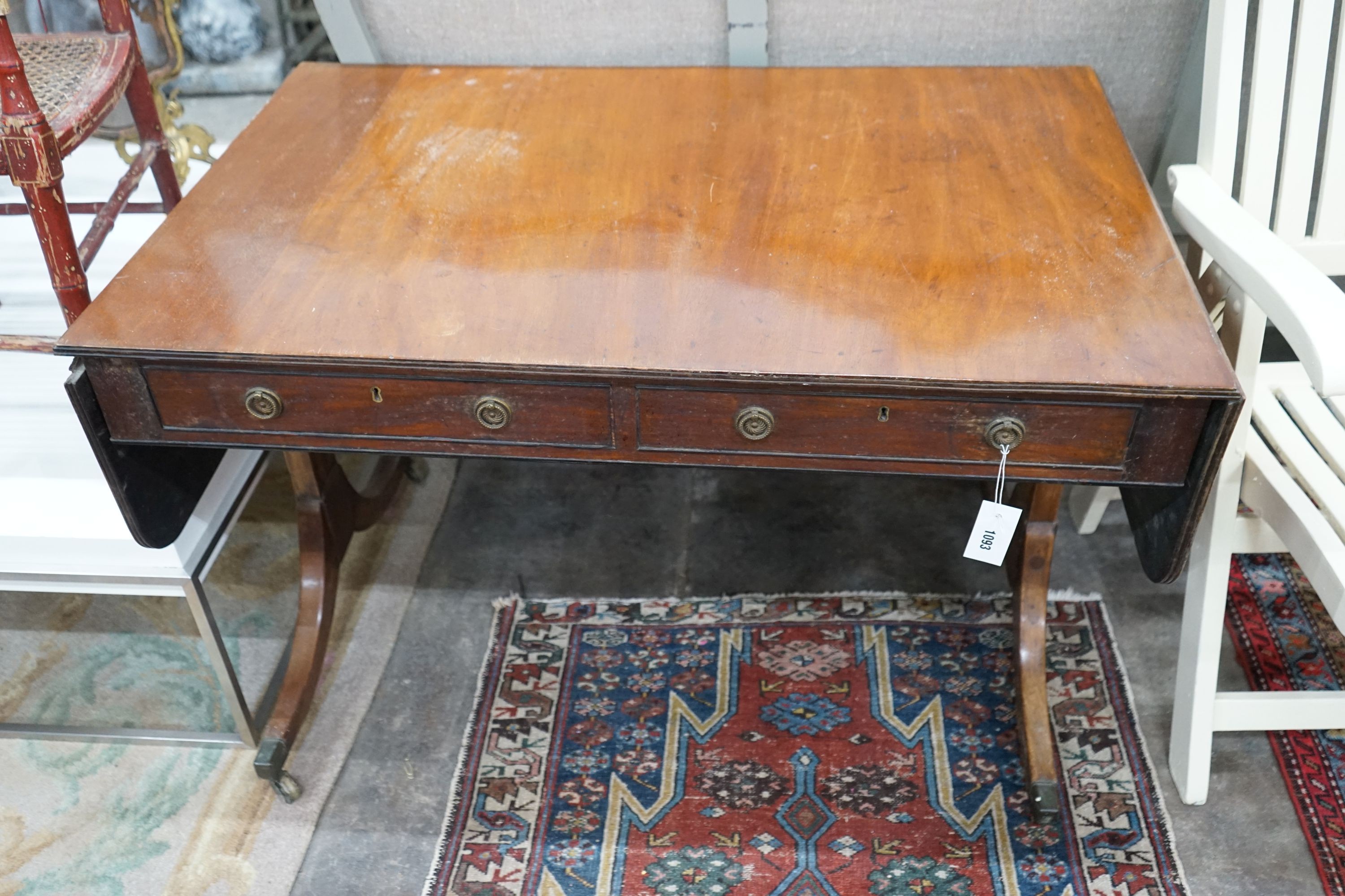 A Regency mahogany sofa table, width 102cm, depth 66cm, height 68cm